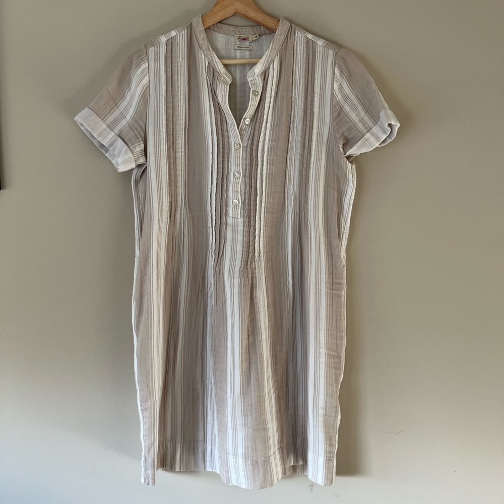 Faherty Gemina Striped Button Down Pleated Organic Cotton Short Sleeve Dress